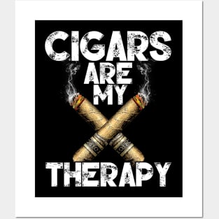 Cool Funny Cigar  Cigars Are My Therapy Posters and Art